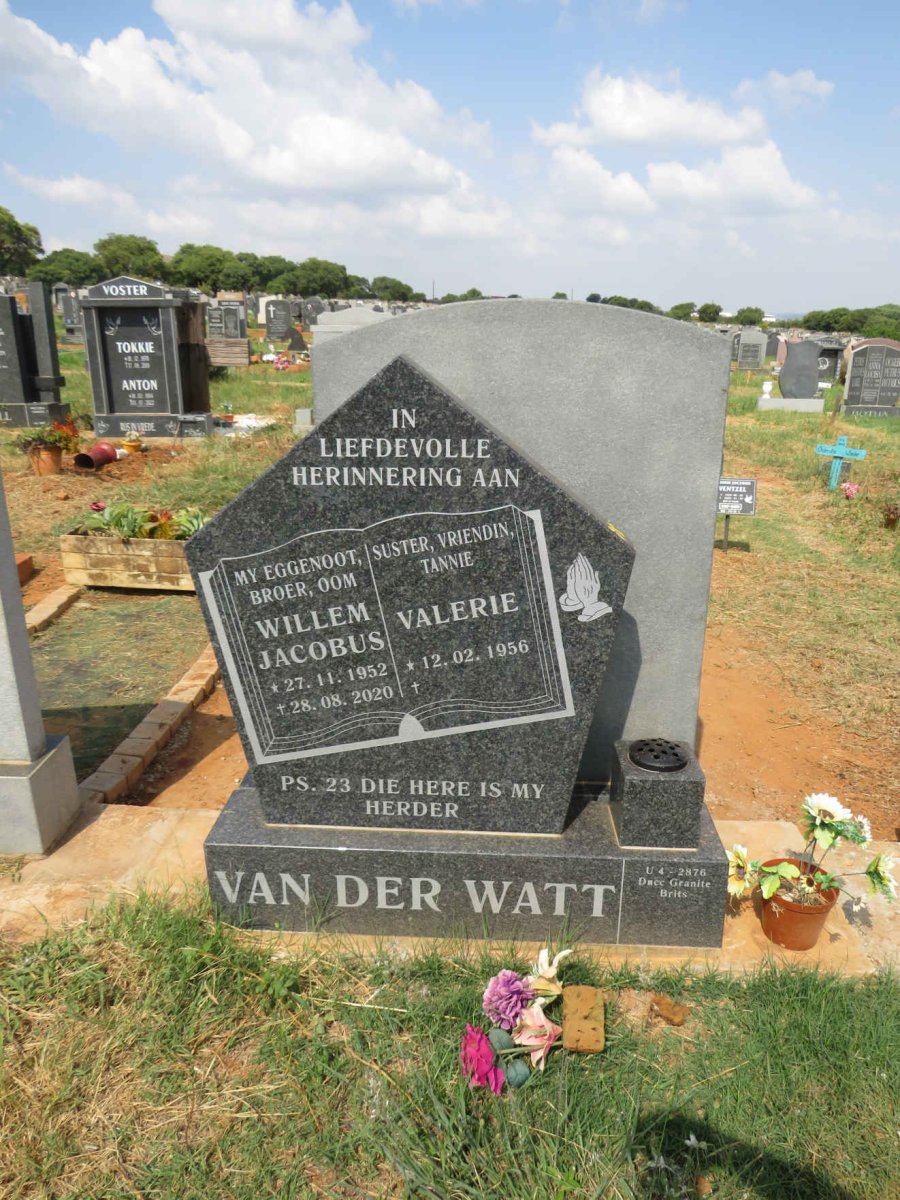 WATT Willem Jacobus, van der 1952-2020 & Valerie 1956- 