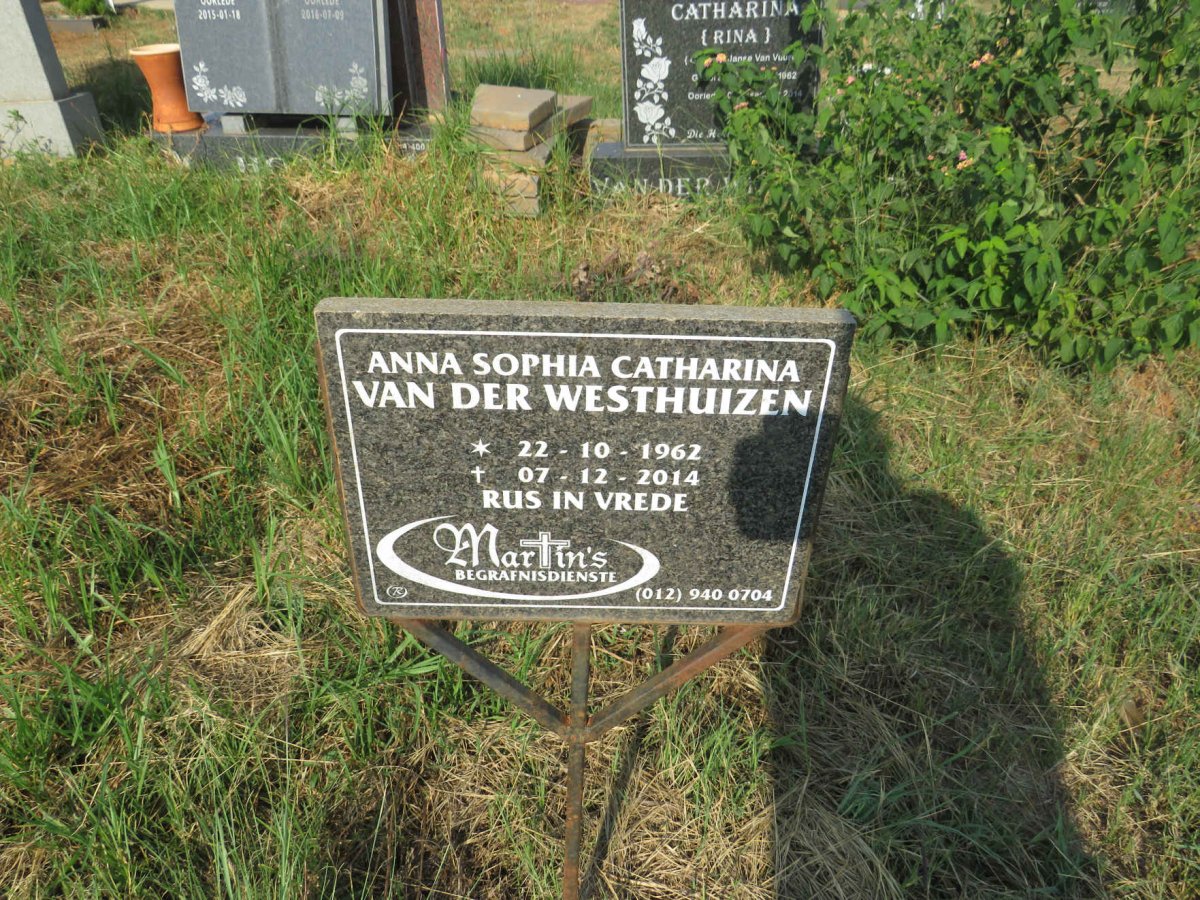 WESTHUIZEN Anna Sophia Catharina, van der 1962-2014