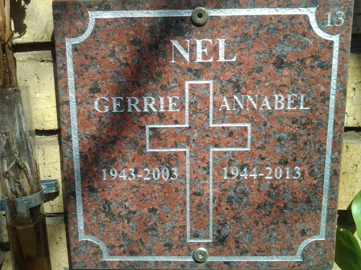 NEL Gerrie 1943-2003 &amp; Annabel 1944-2013