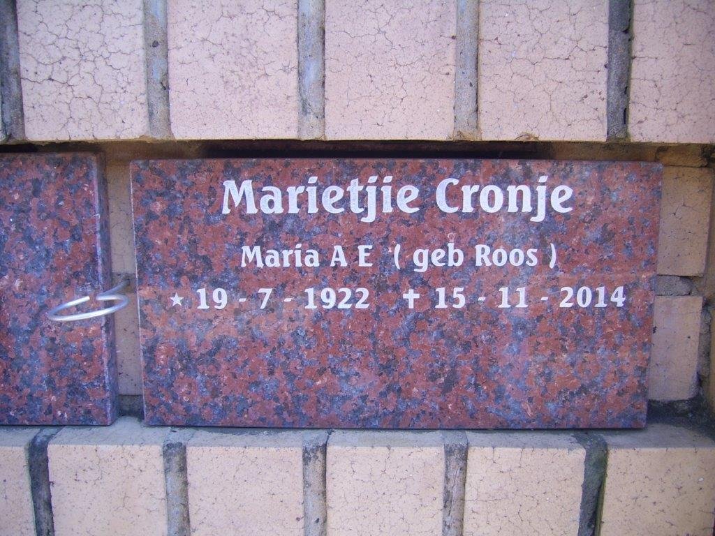 CRONJE Maria A.E. nee ROOS 1922-2014