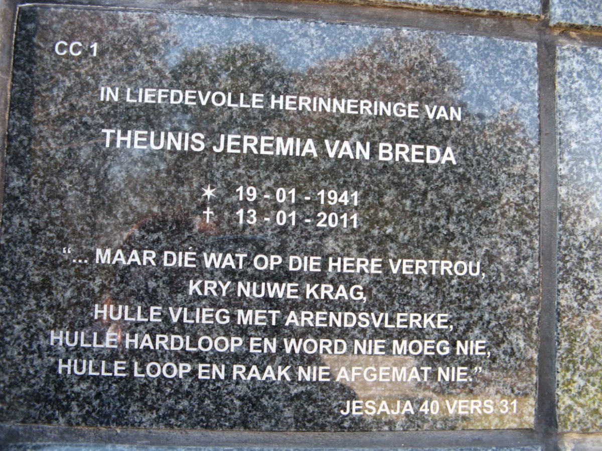BREDA Theunis Jeremia, van 1941-2011