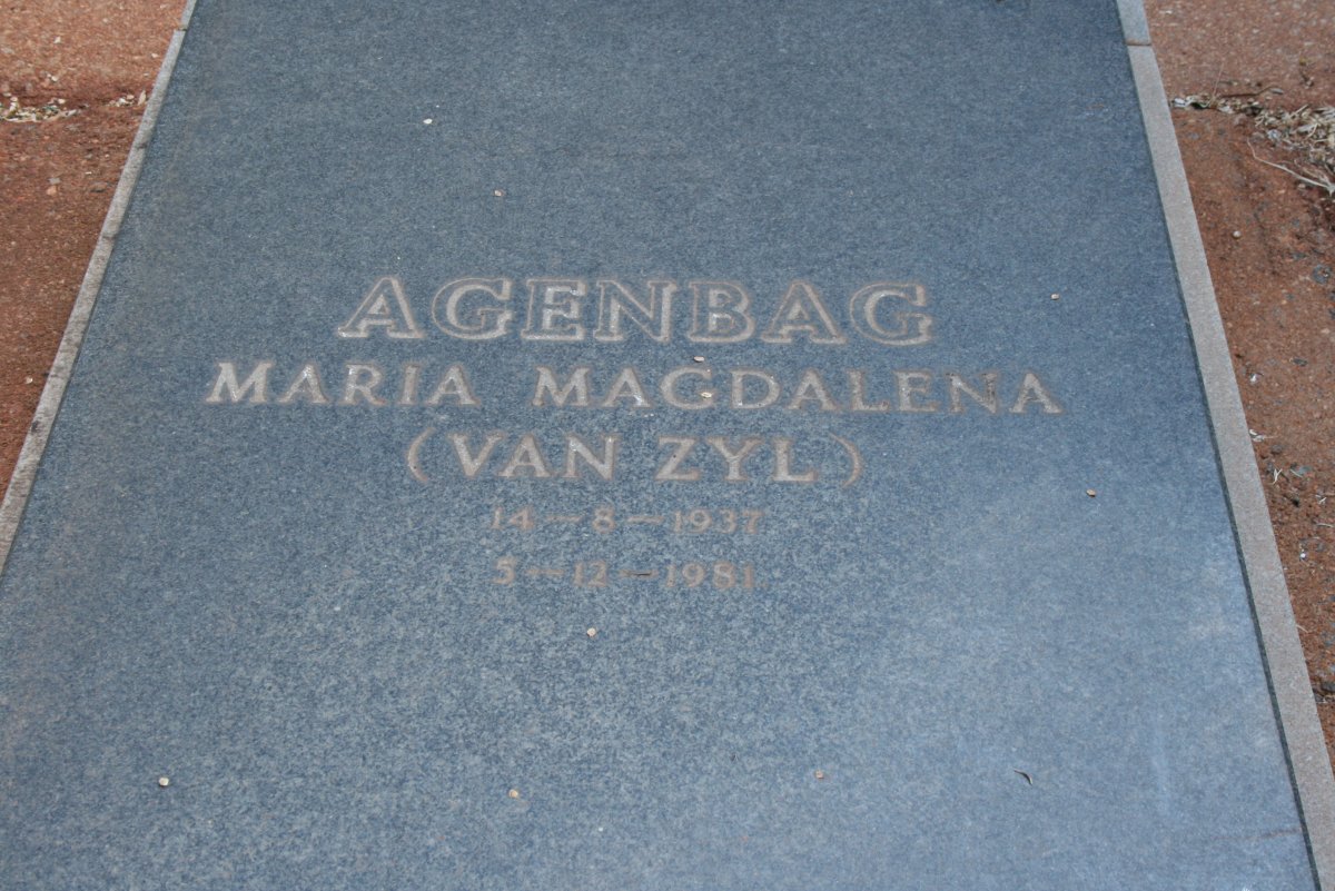 AGENBAG Maria Magdalena nee VAN ZYL 1937-1981