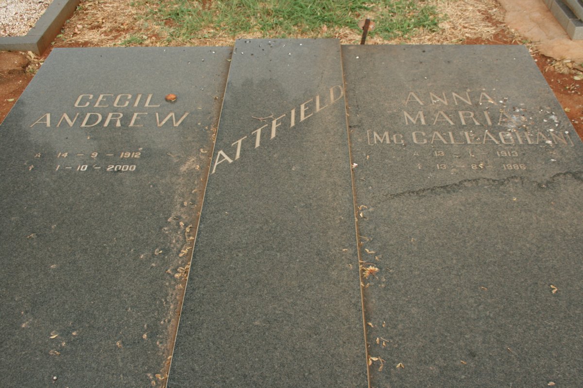 ATTFIELD Cecil Andrew 1912-2000 &amp; Anna Maria Mc CALLAGHAN 1913-1986