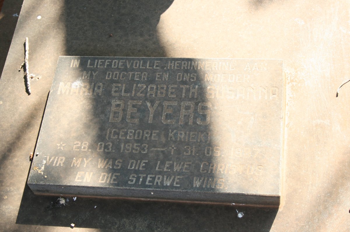 BEYERS Maria Elizabeth Susanna nee KRIEK 1953-1987