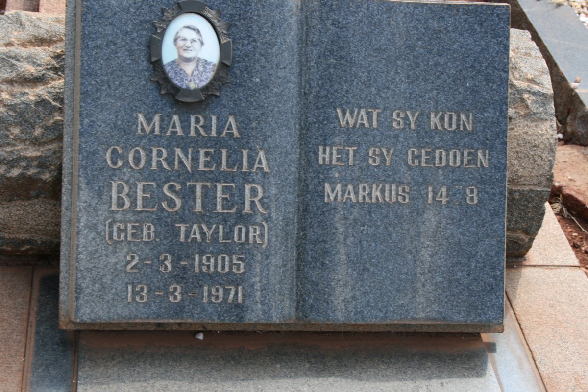 BESTER Maria Cornelia nee TAYLOR 1905-1971
