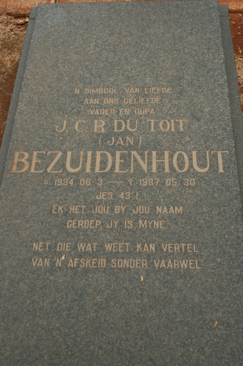 BEZUIDENHOUT J.C.R. Du Toit 1934-1987