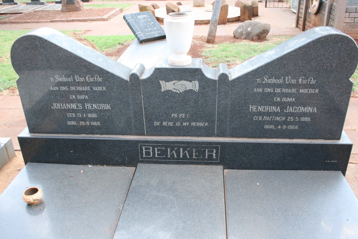 BEKKER Johannes Hendrik 1886-1968 &amp; Hendrina Jacomina HATTINGH 1888-1968