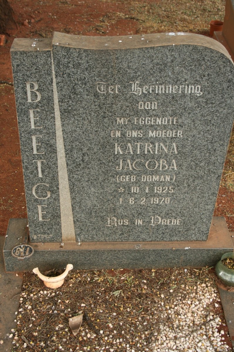 BEETGE Katrina Jacoba nee DOMAN 1925-1970