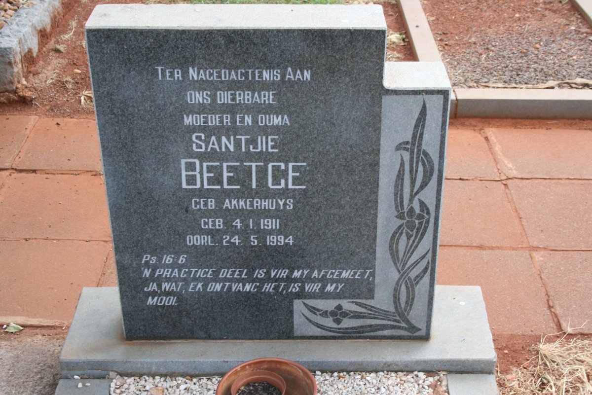 BEETGE Santjie nee AKKERHUYS 1911-1994
