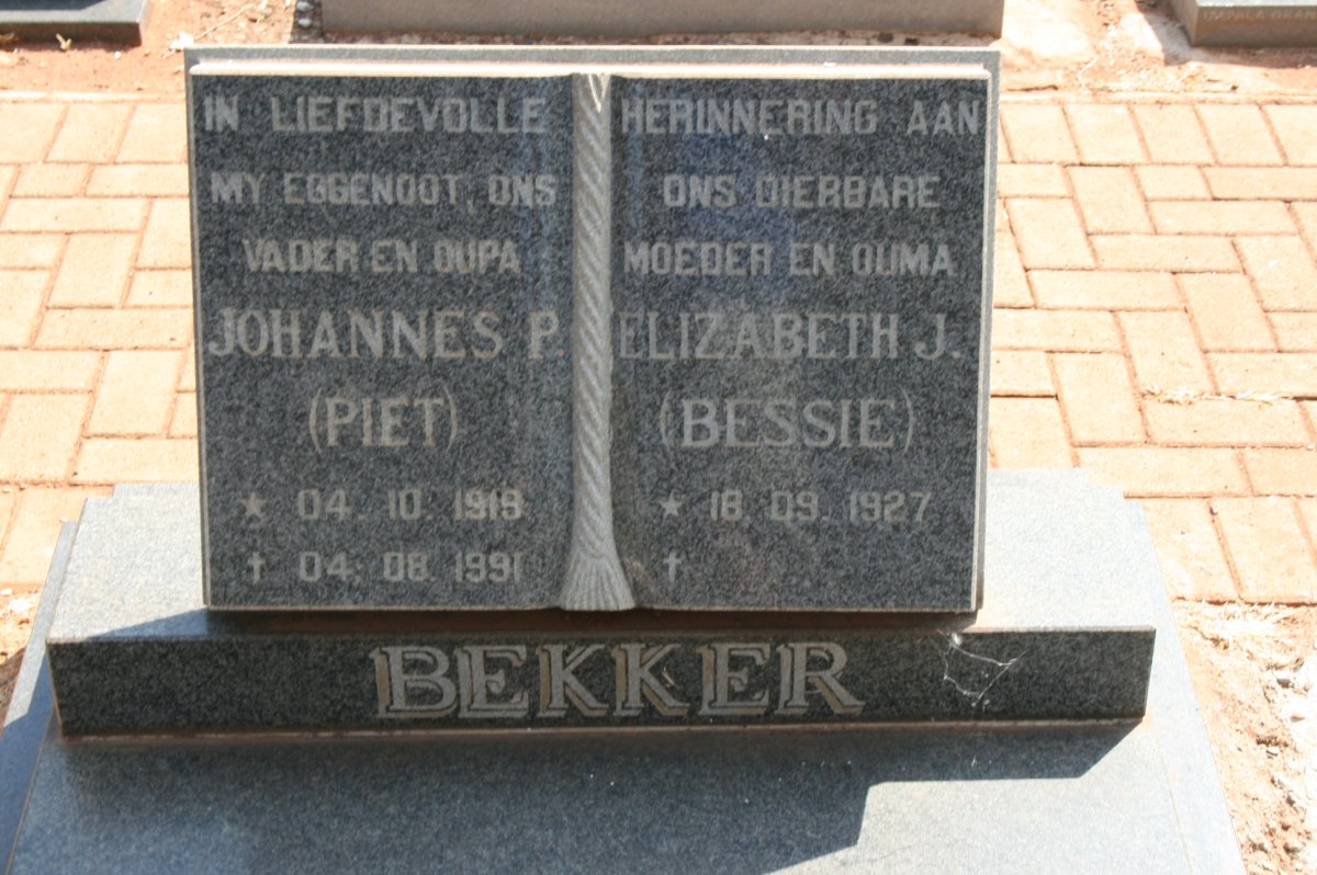 BEKKER Johannes P. 1919-1991 &amp; Elizabeth J. 1927-