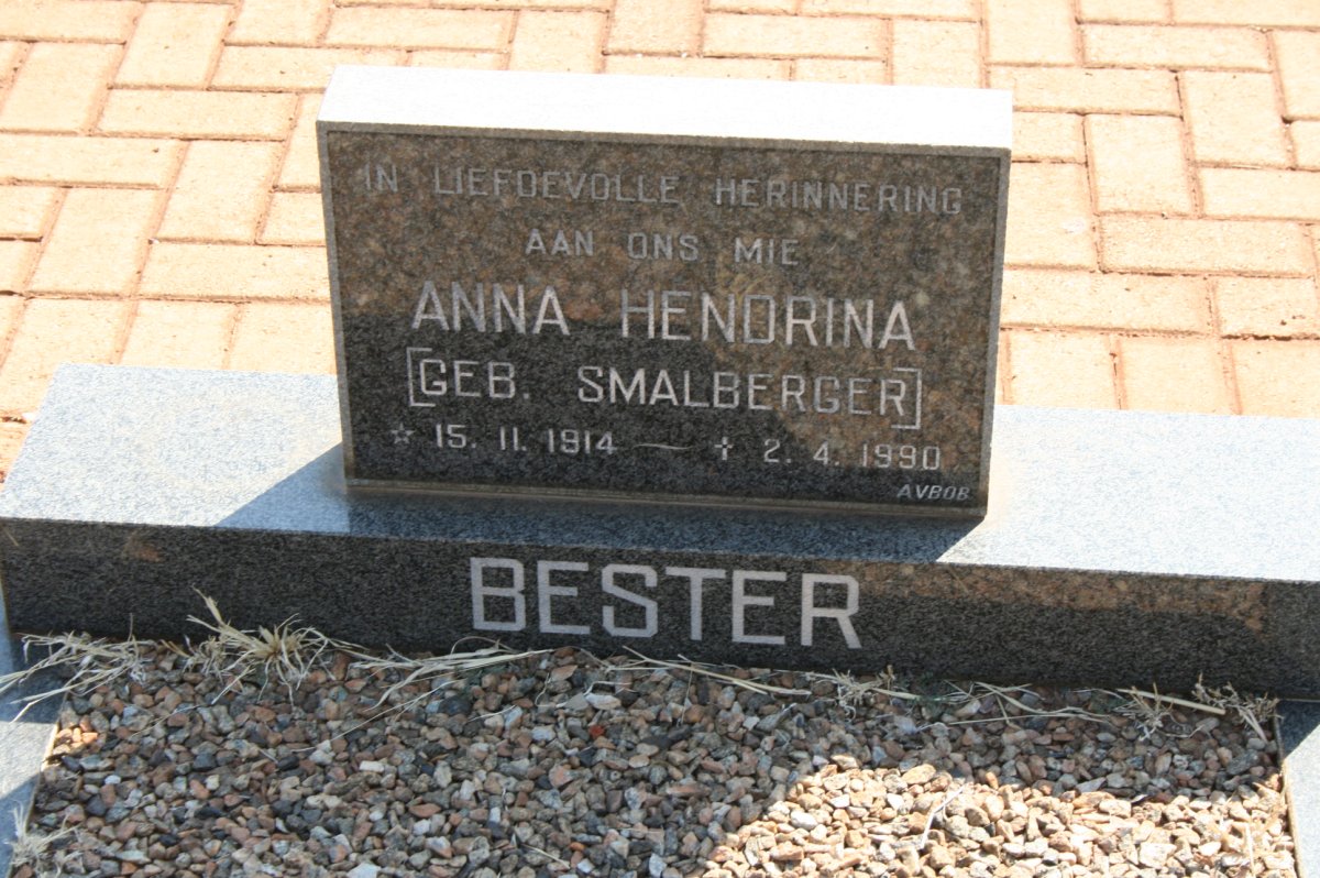 BESTER Anna Hendrina nee SMALBERGER 1914-1990