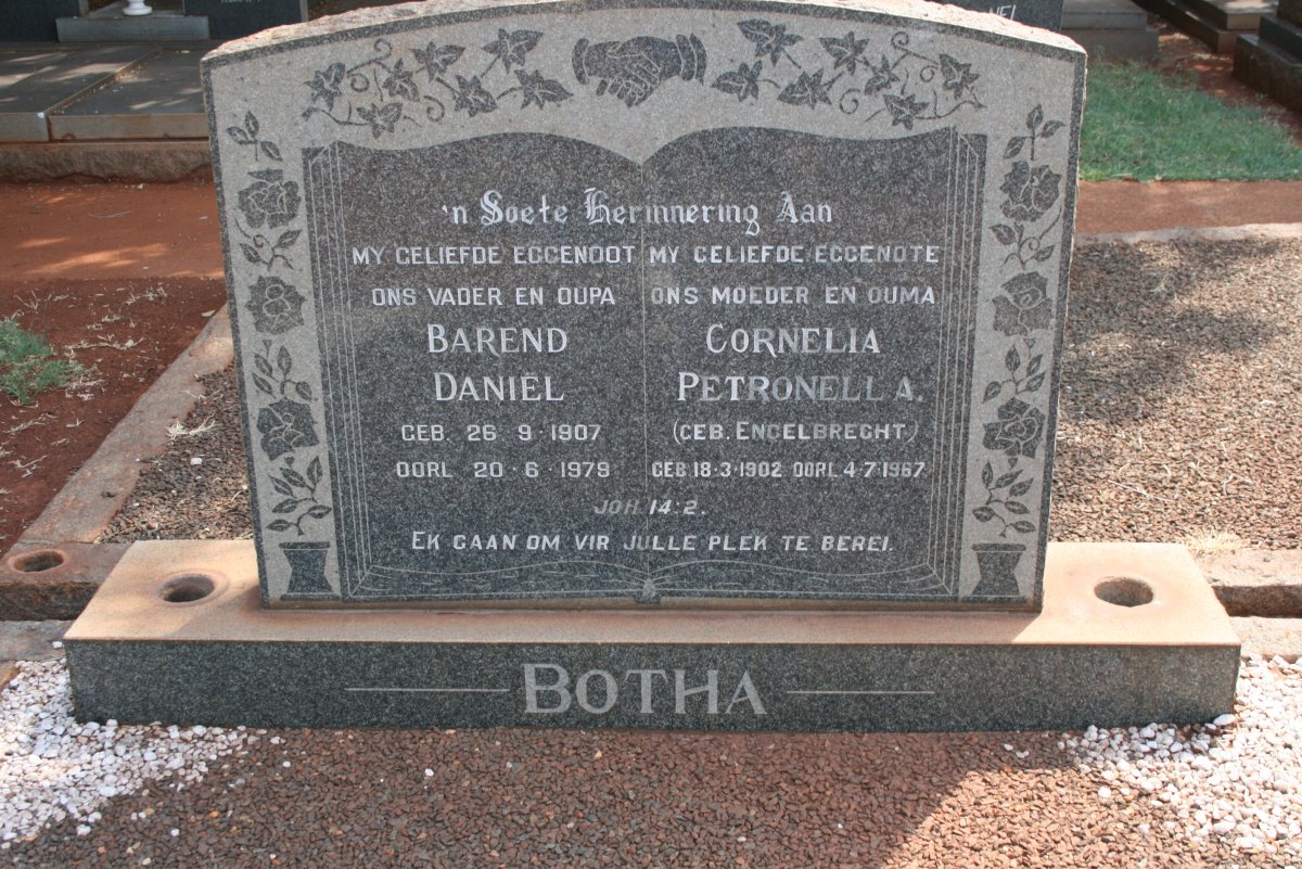 BOTHA Barend Daniel 1907-1979 &amp; Cornelia Petronella ENGELBRECHT 1902-1967