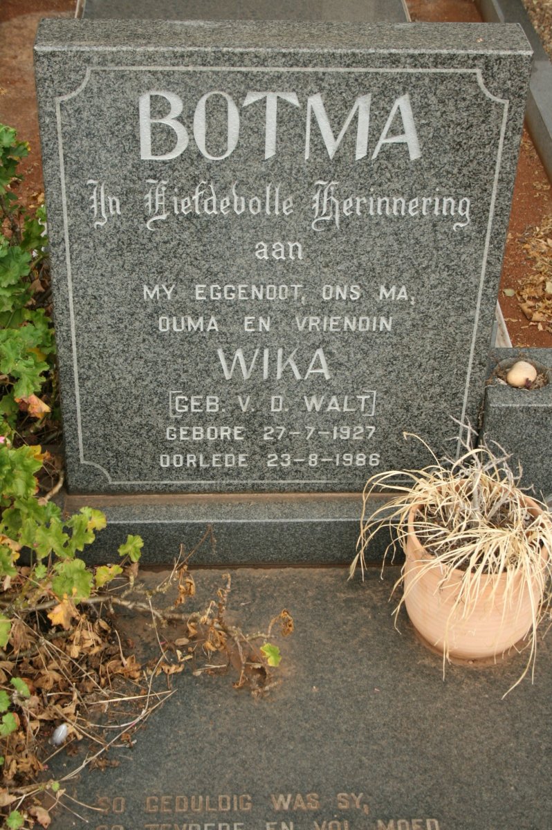 BOTMA Wika nee V.D. WALT 1927-1986