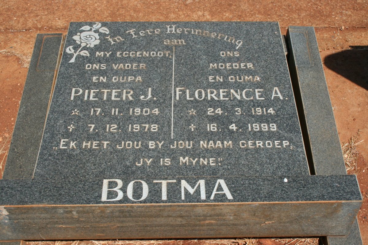 BOTMA Pieter J. 1904-1978 &amp; Florence A. 1914-1999