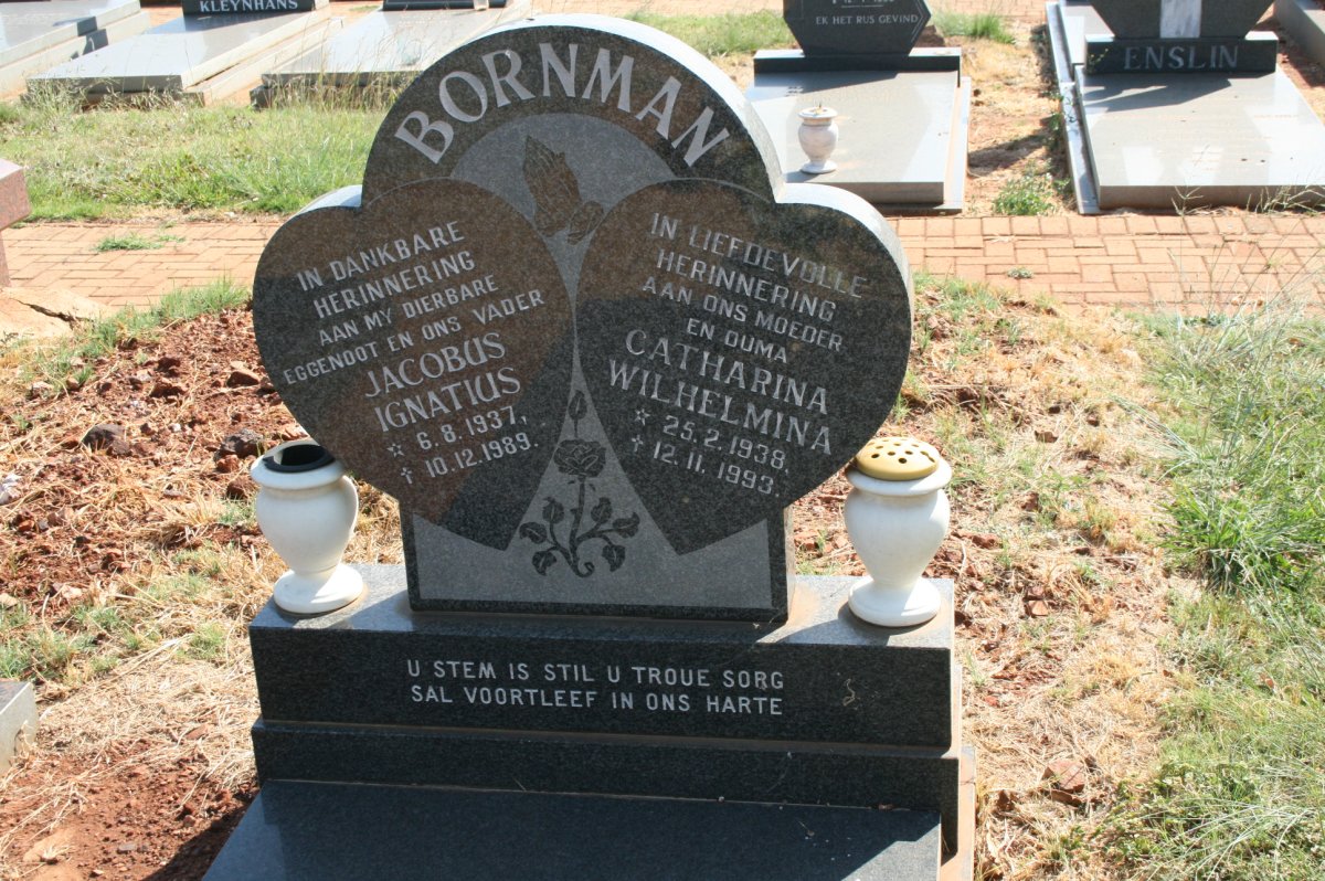 BORNMAN Jacobus Ignatius 1937-1989 &amp; Catharina Wilhelmina 1938-1993