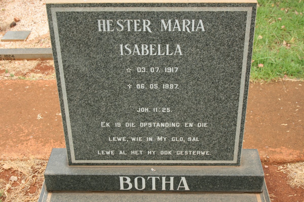 BOTHA Hester Maria Isabella 1917-1987