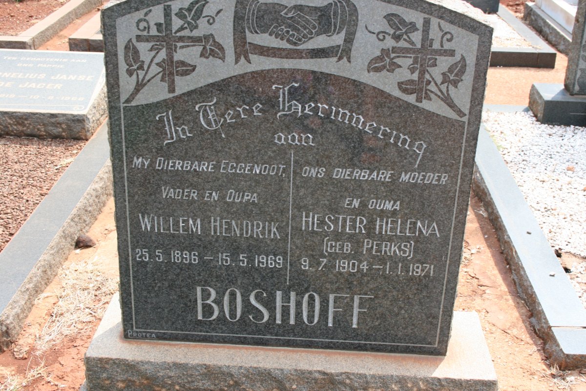 BOSHOFF Willem Hendrik 1896-1969 &amp; Hester Helena PERKS 1904-1971