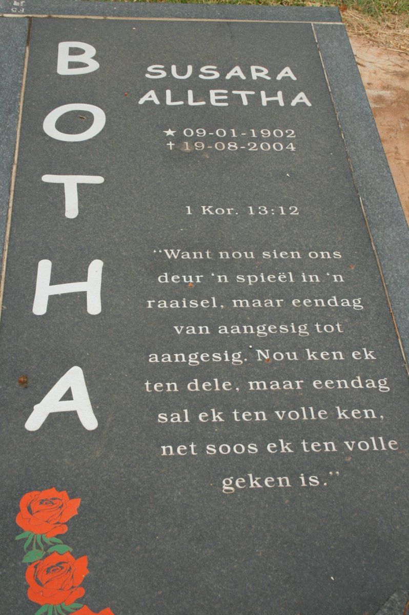 BOTHA Susara Alletha 1902-2004