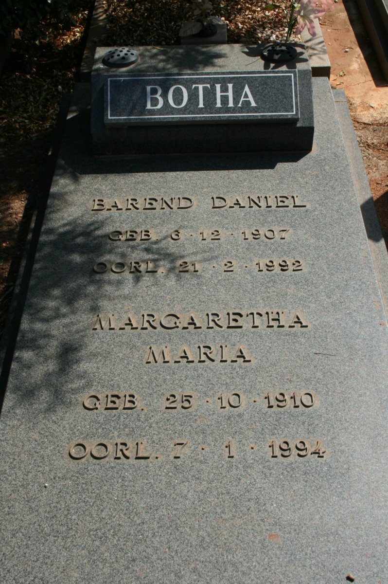 BOTHA Barend Daniel 1907-1992 &amp; Margaretha Maria 1910-1994
