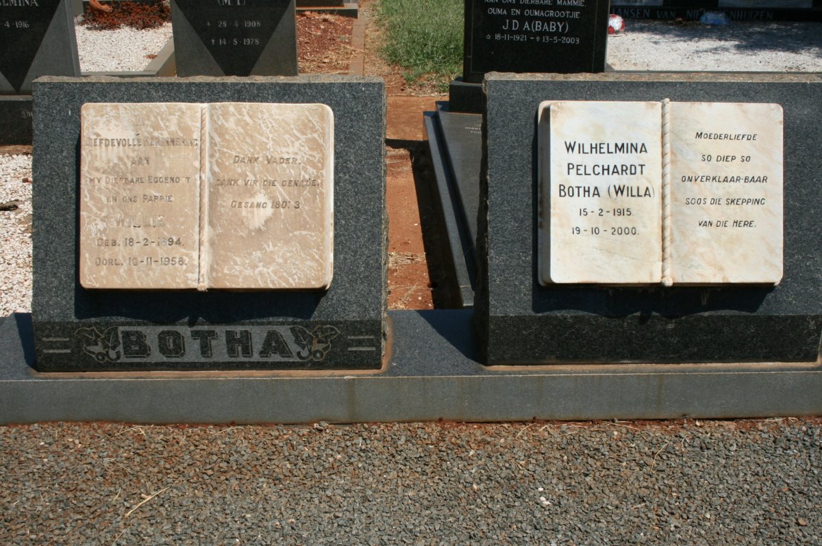 BOTHA Willie 1894-1958 &amp; Wilhelmina Pelchardt 1915-2000