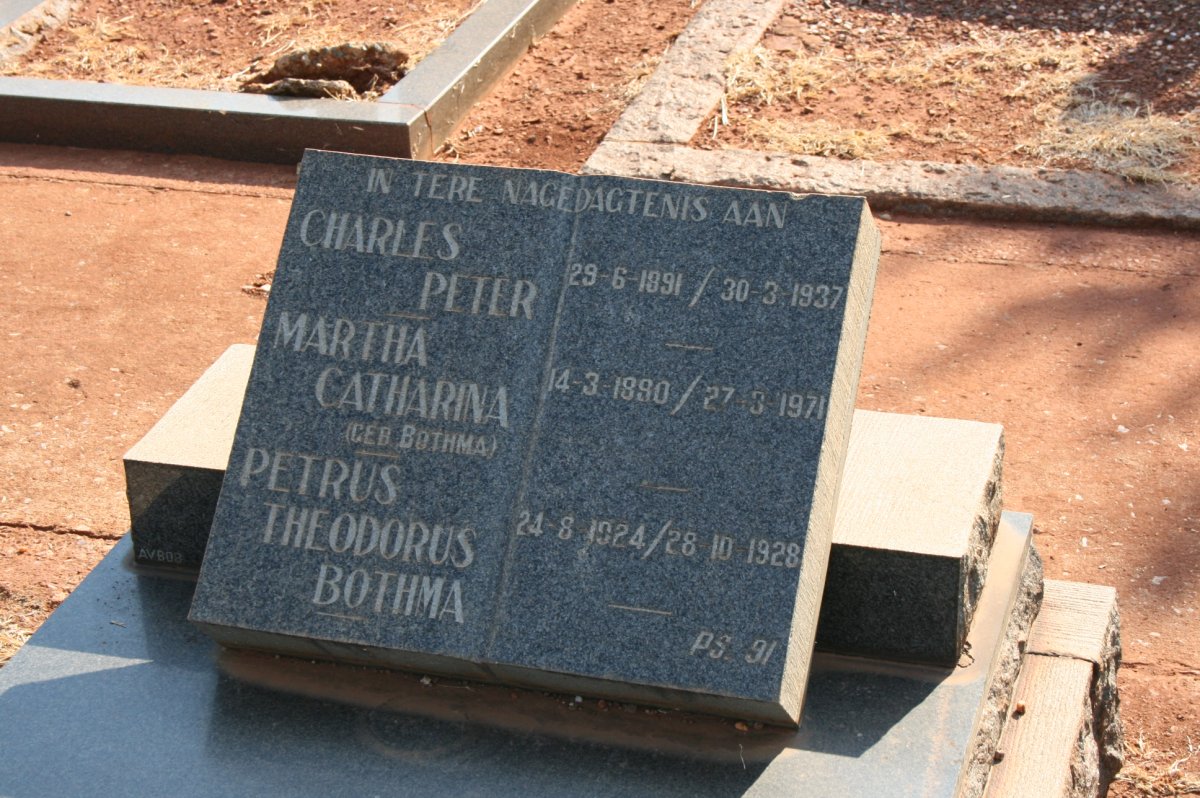 BOTHMA Petrus Theodorus 1924-1928 :: ?  Martha Catharina nee BOTHMA 1890-1971  :: ? BOTHMA Charles Peter 1891-1937