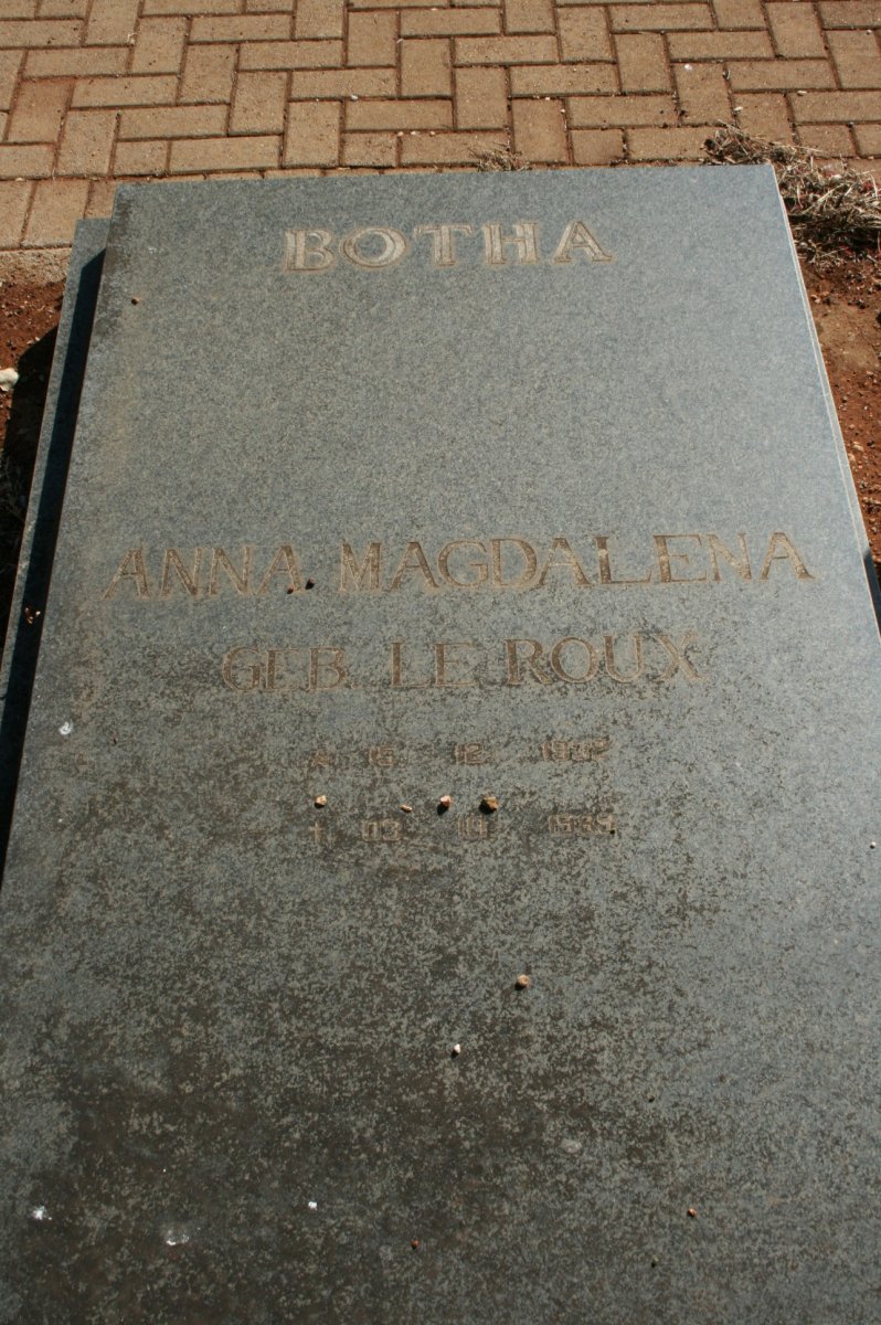 BOTHA Anna Magdalena nee LE ROUX 1932-1989