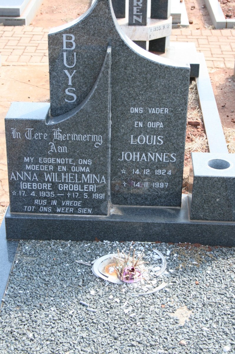 BUYS Louis Johannes 1924-1997 &amp; Anna Wilhelmina GROBLER 1935-1991