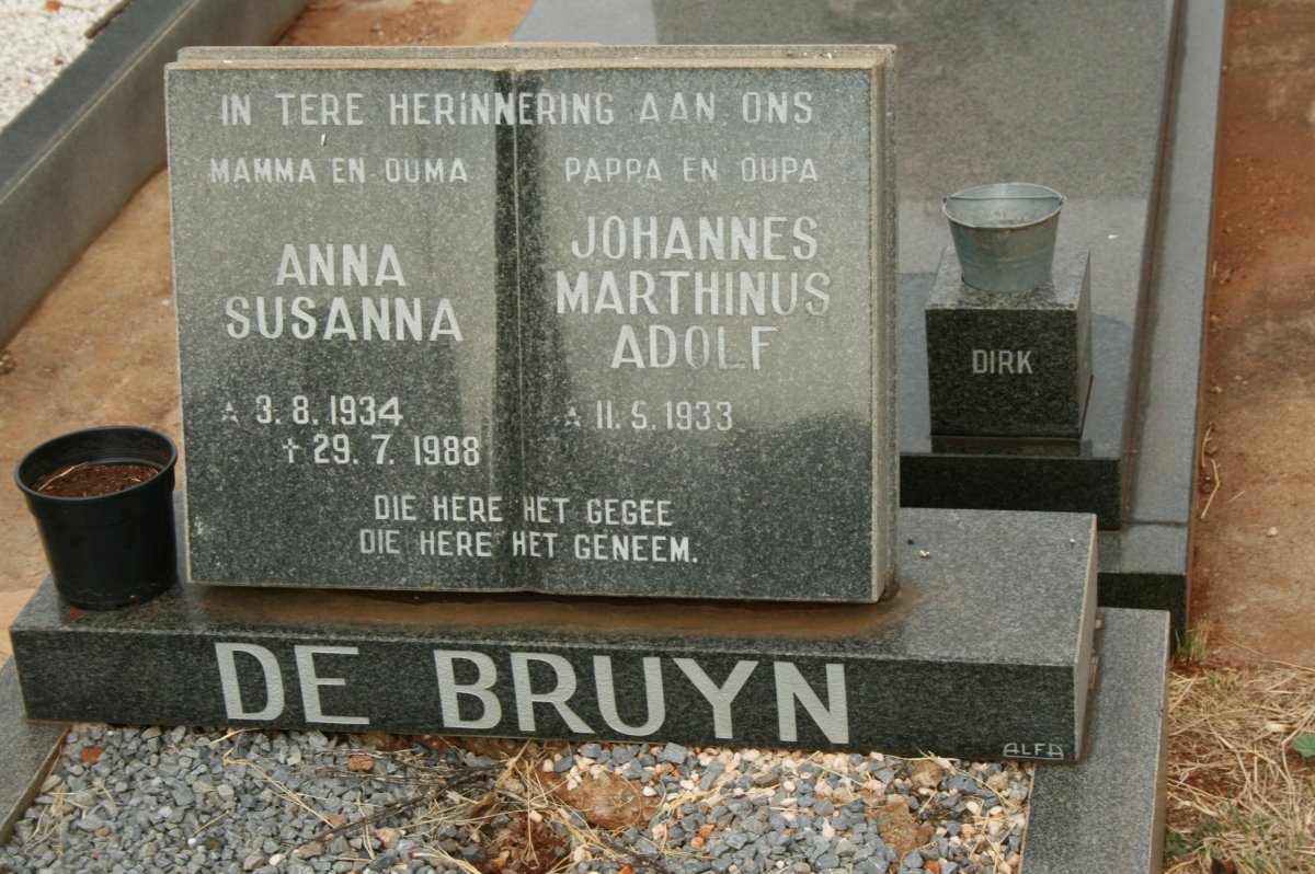 BRUYN Johannes Marthinus Adolf, de 1933- &amp; Anna Susanna 1934-1988