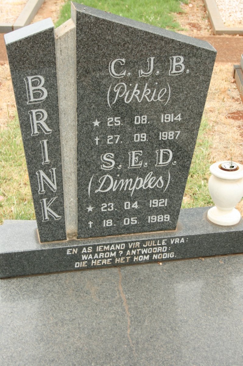BRINK C.J.B. 1914-1987 &amp; S.E.D. 1921-1989