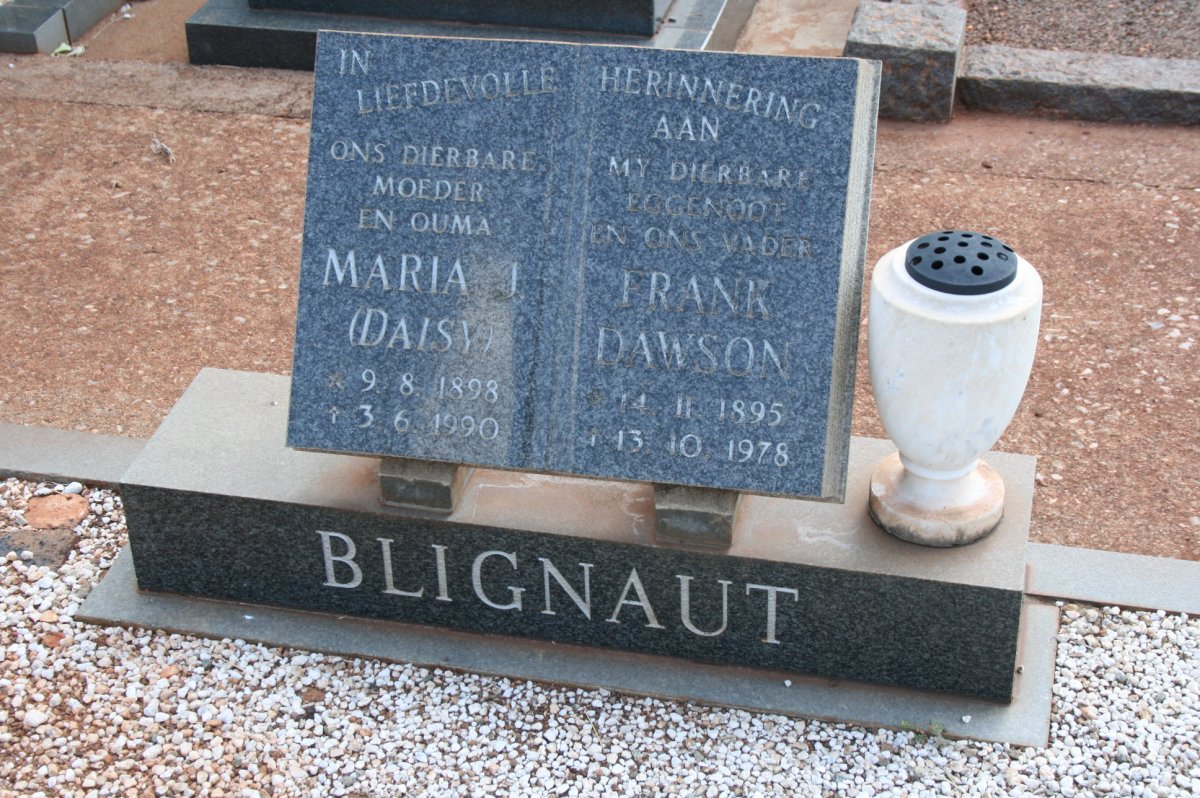 BLIGNAUT Frank Dawson 1895-1978 &amp; Maria J. 1898-1990