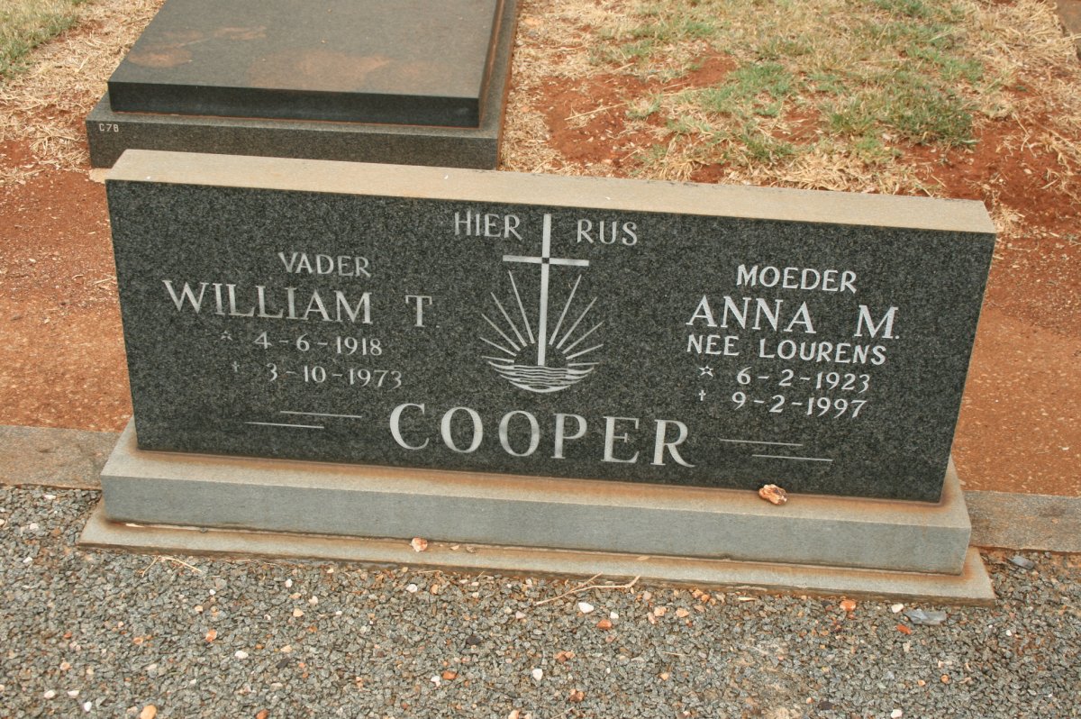 COOPER William T. 1918-1973 &amp; Anna M. LOURENS 1923-1997