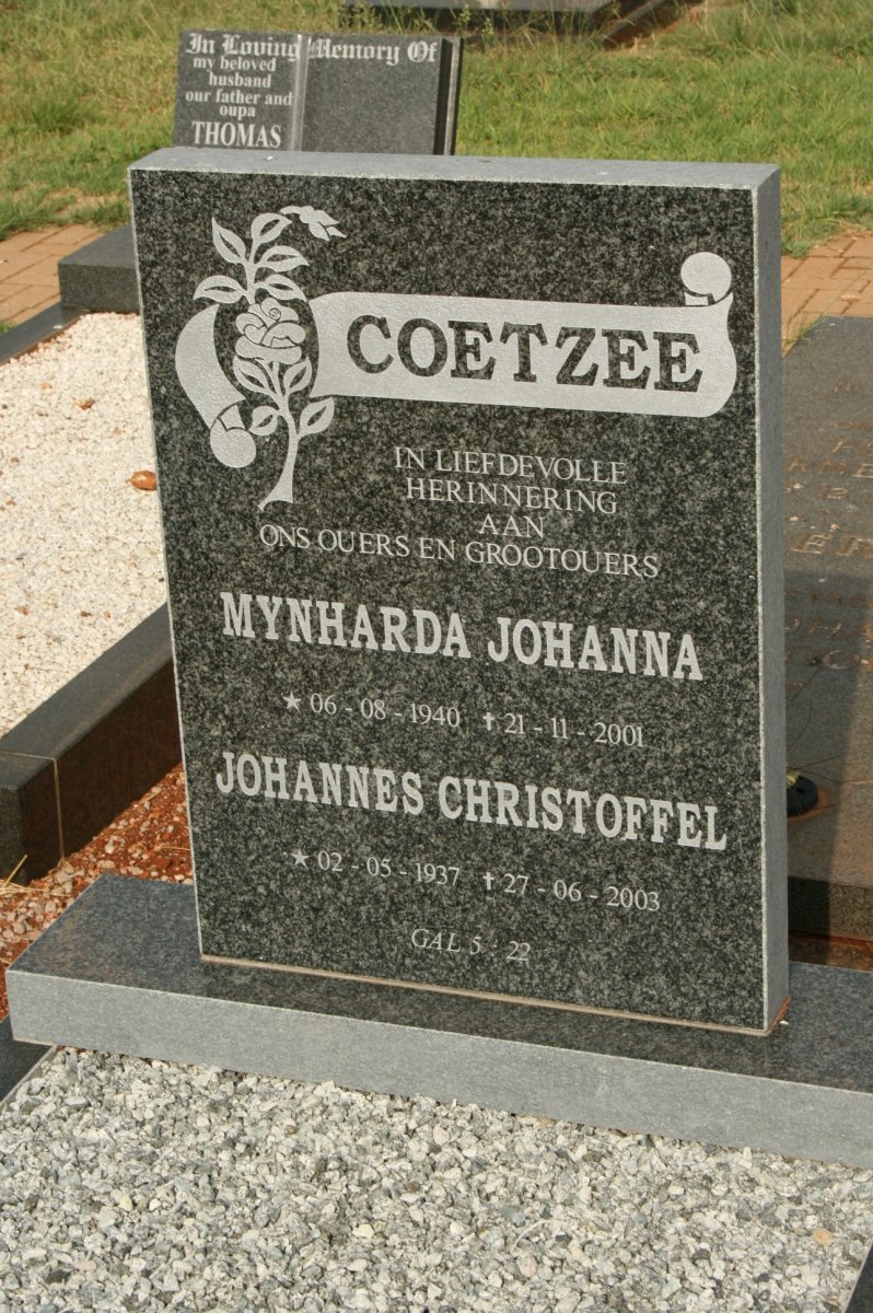 COETZEE Johannes Christoffel 1937-2003 &amp; Mynharda Johanna 11940-2001