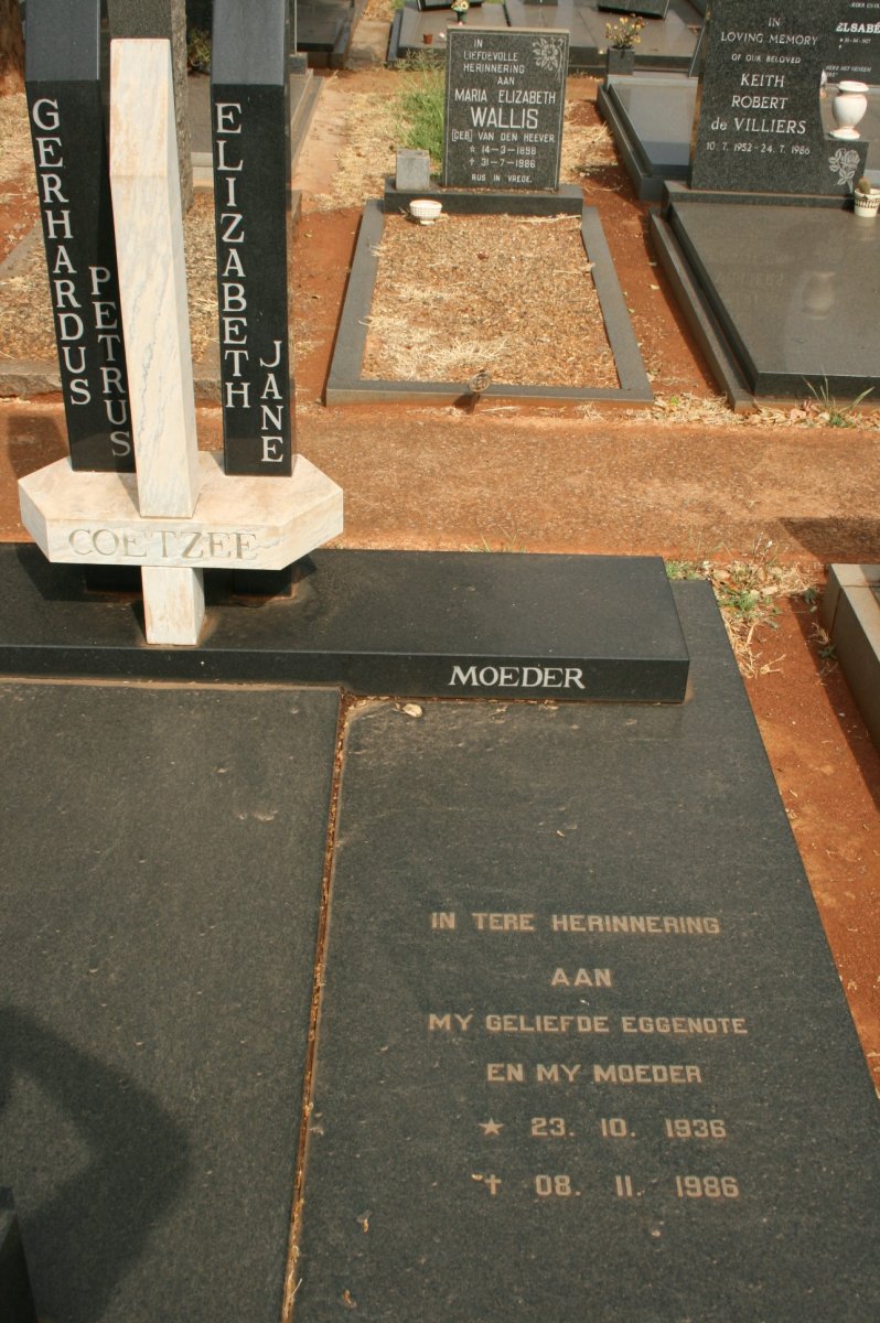 COETZEE Gerhardus Petrus &amp; Elizabeth Jane 1936-1986