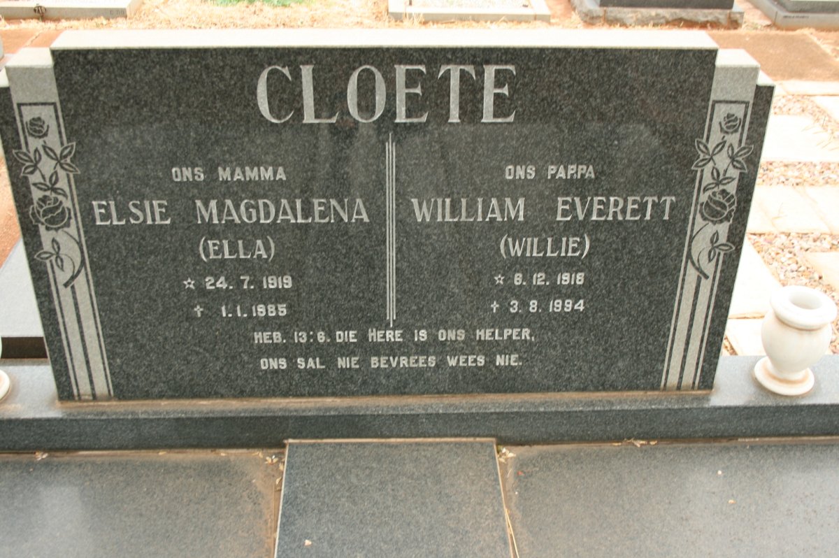 CLOETE William Everett 1916-1994 &amp; Elsie Magdalena 1919-1985