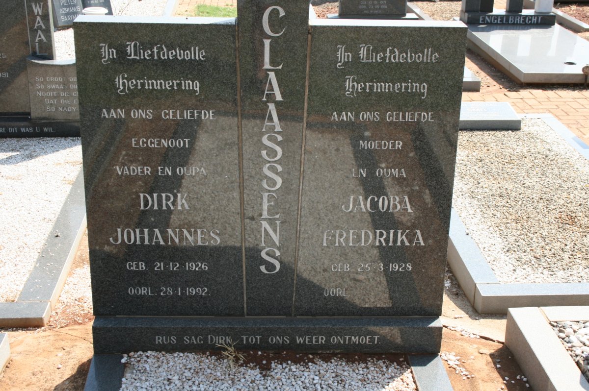 CLAASSENS Dirk Johannes 1926-1992 &amp; Jacoba Fredrika 1928-