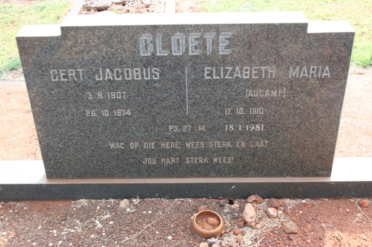 CLOETE Gert Jacobus 1907-1974 &amp; Elizabeth Maria AUCAMP 1910-1981