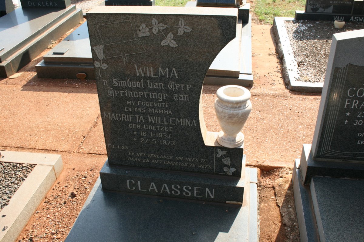 CLAASSEN Magrieta Willemina nee COETZEE 1937-1973