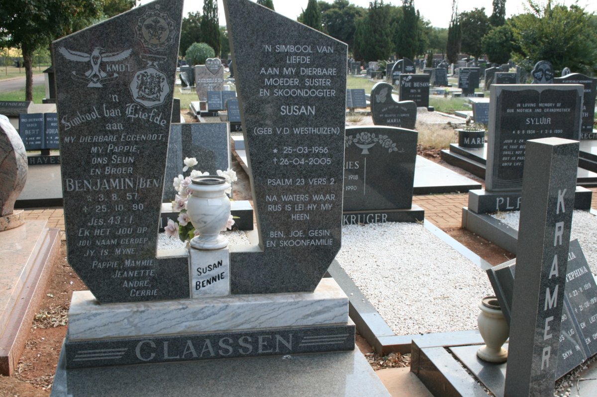 CLAASSEN Benjamin 1957-1990 &amp; Susan V.D. WESTHUIZEN 1956-2005