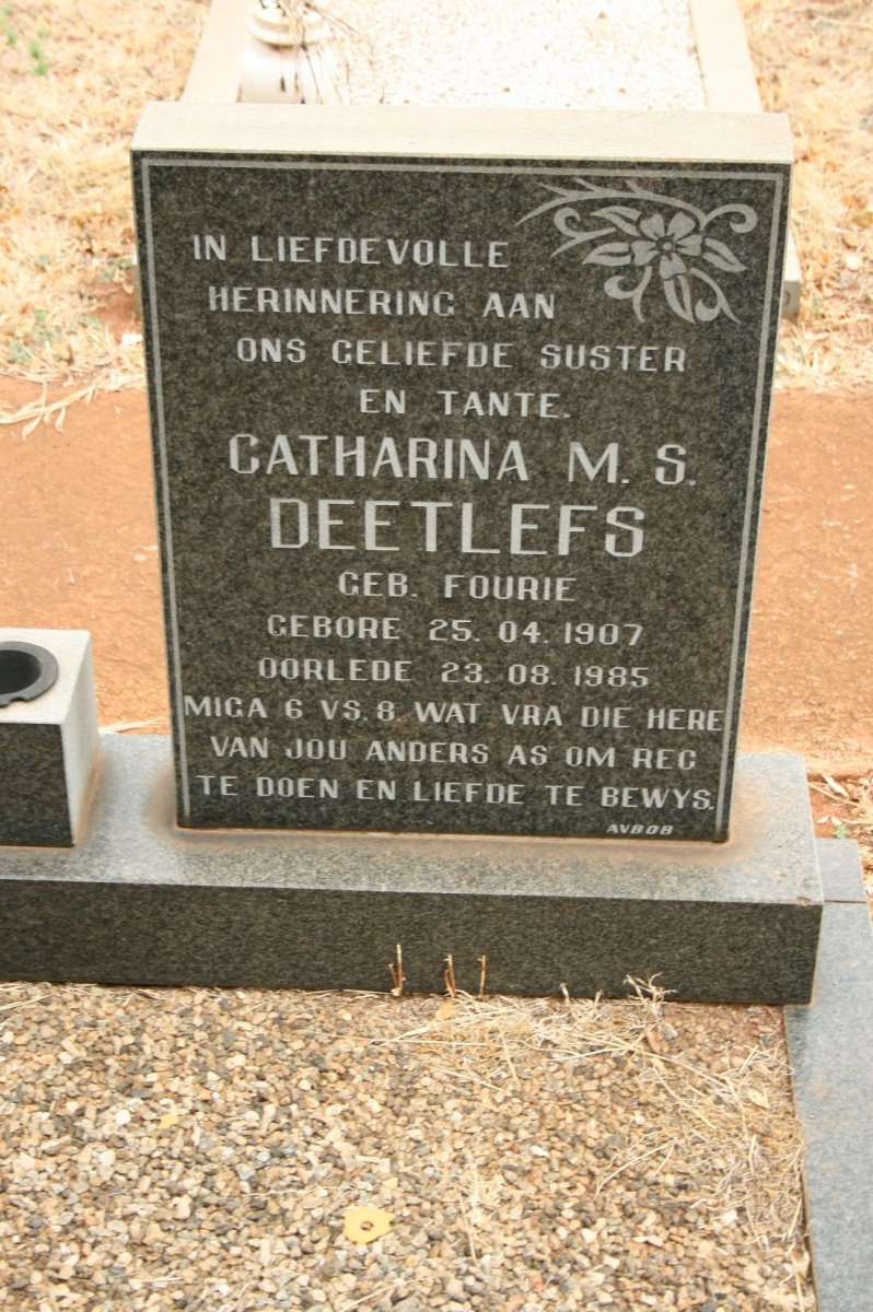 DEETLEFS Catharina M.S. nee FOURIE 1907-1985
