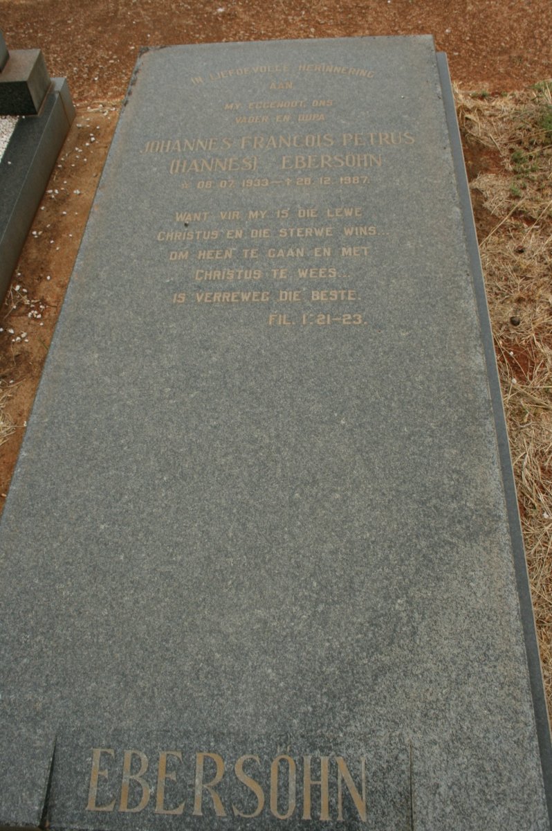 EBERSOHN Johannes Francois Petrus 1933-1987