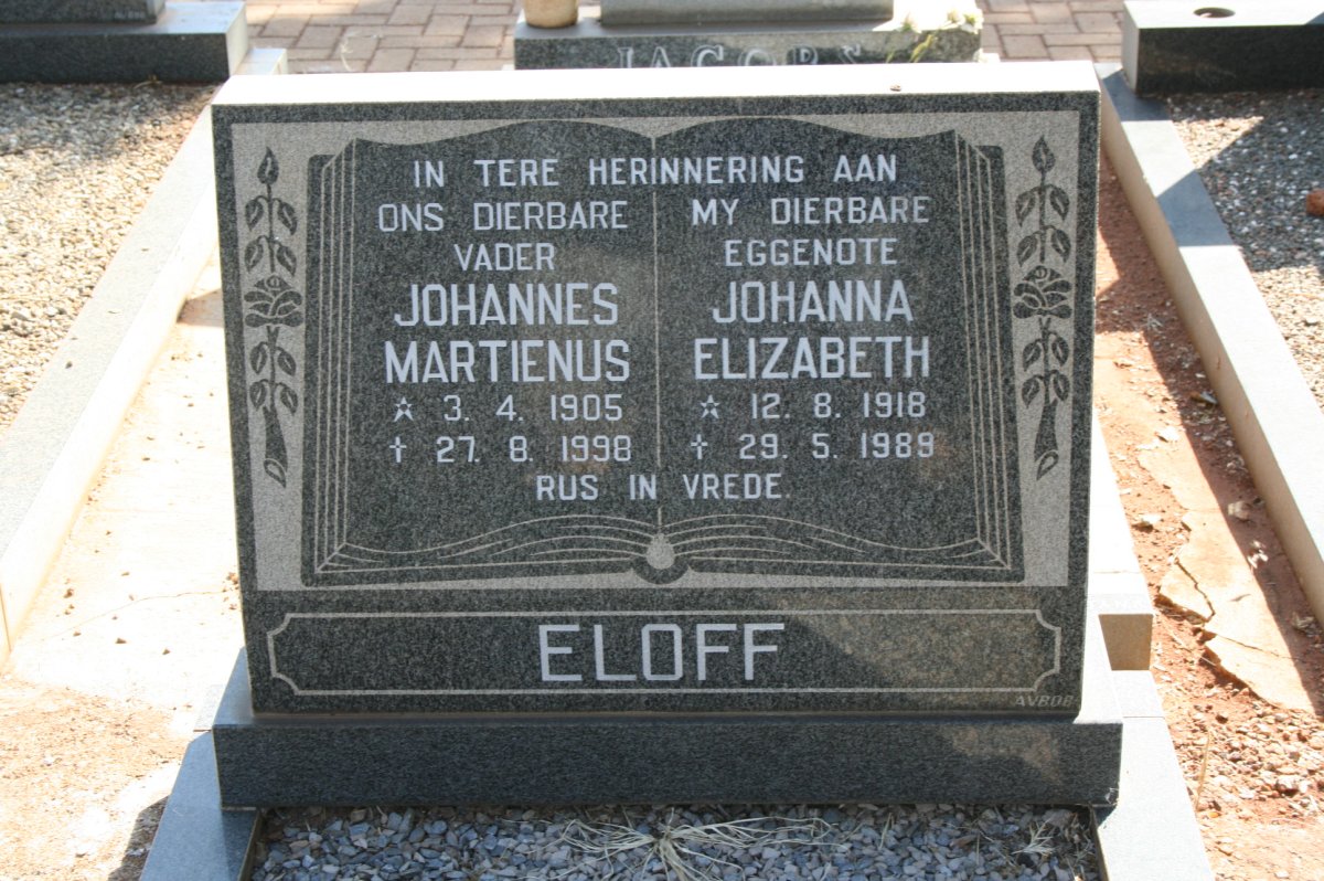 ELOFF Johannes Martienus 1905-1998 &amp; Johanna Elizabeth 1918-1989