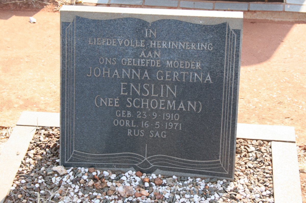 ENSLIN Johanna Gertina nee SCHOEMAN 1910-1971