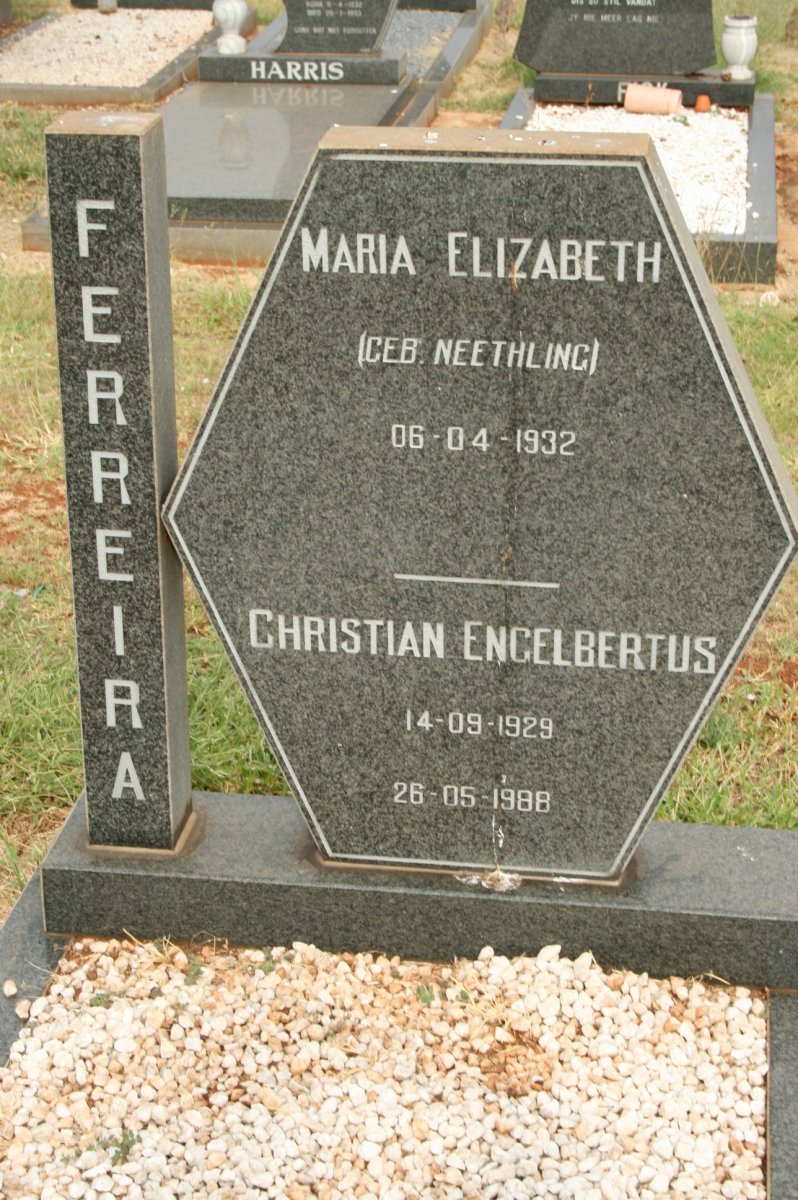 FERREIRA Christian Engelbertus 1929-1988 &amp; Maria Elizabeth NEETHLING 1932-