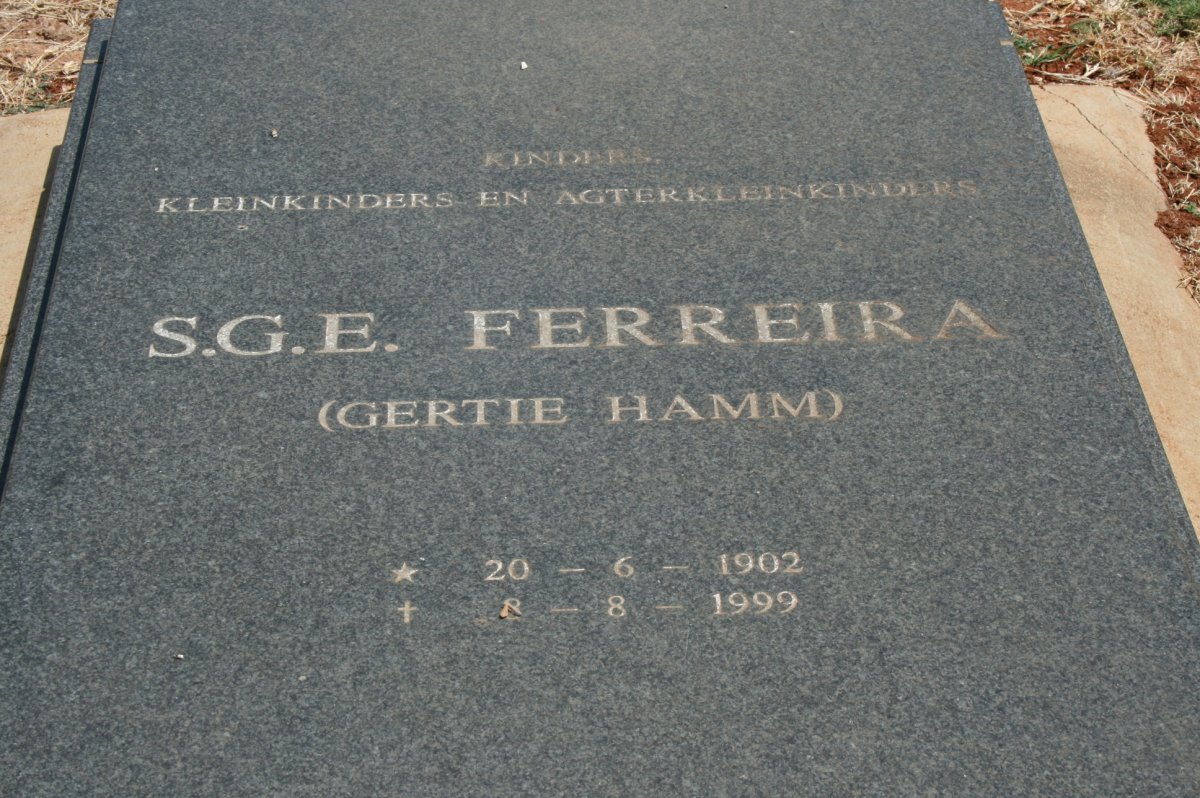FERREIRA S.G.E. nee HAMM 1902-1999