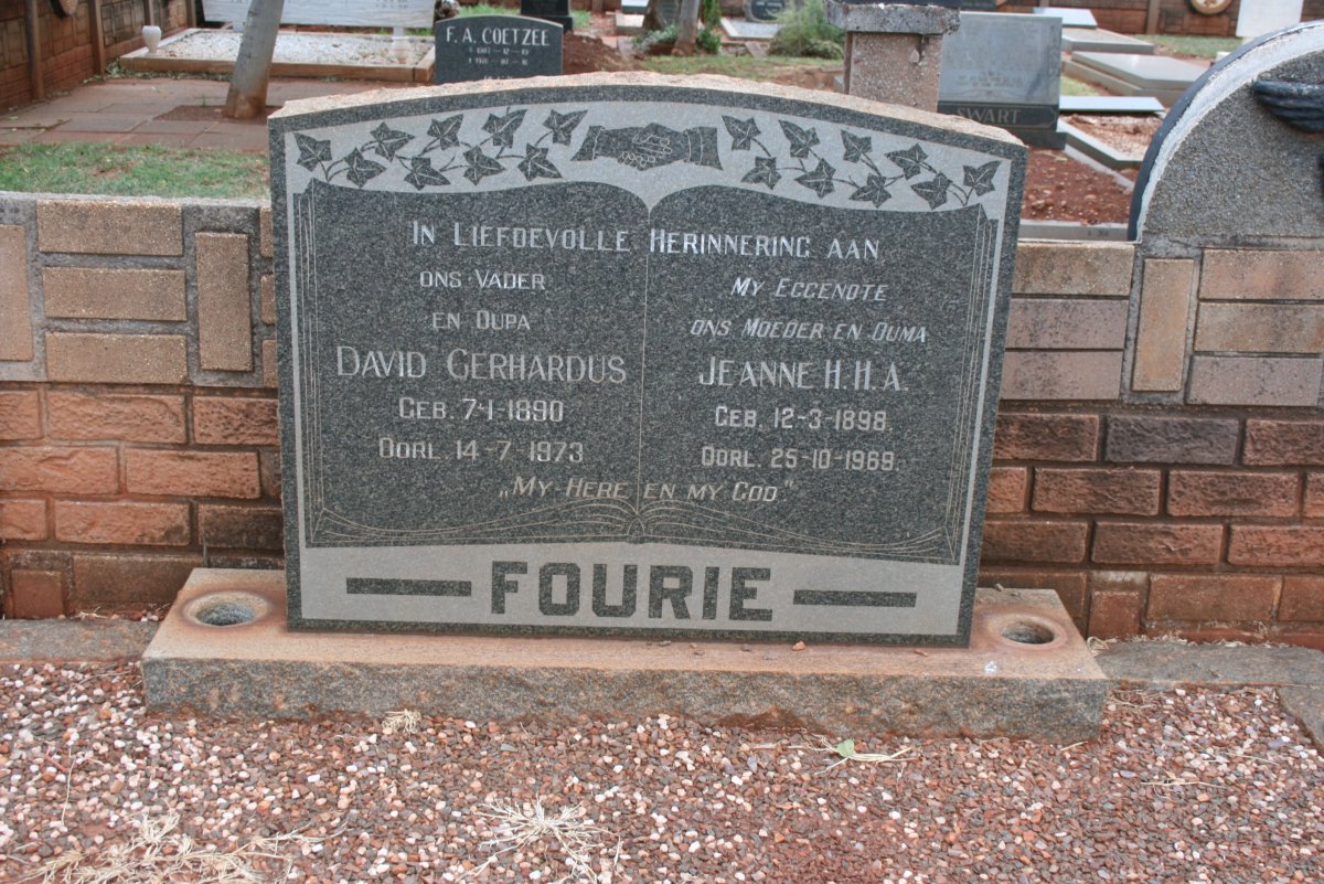FOURIE David Gerhardus 1890-1973 &amp; Jeanne H.H.A. 1898-1969