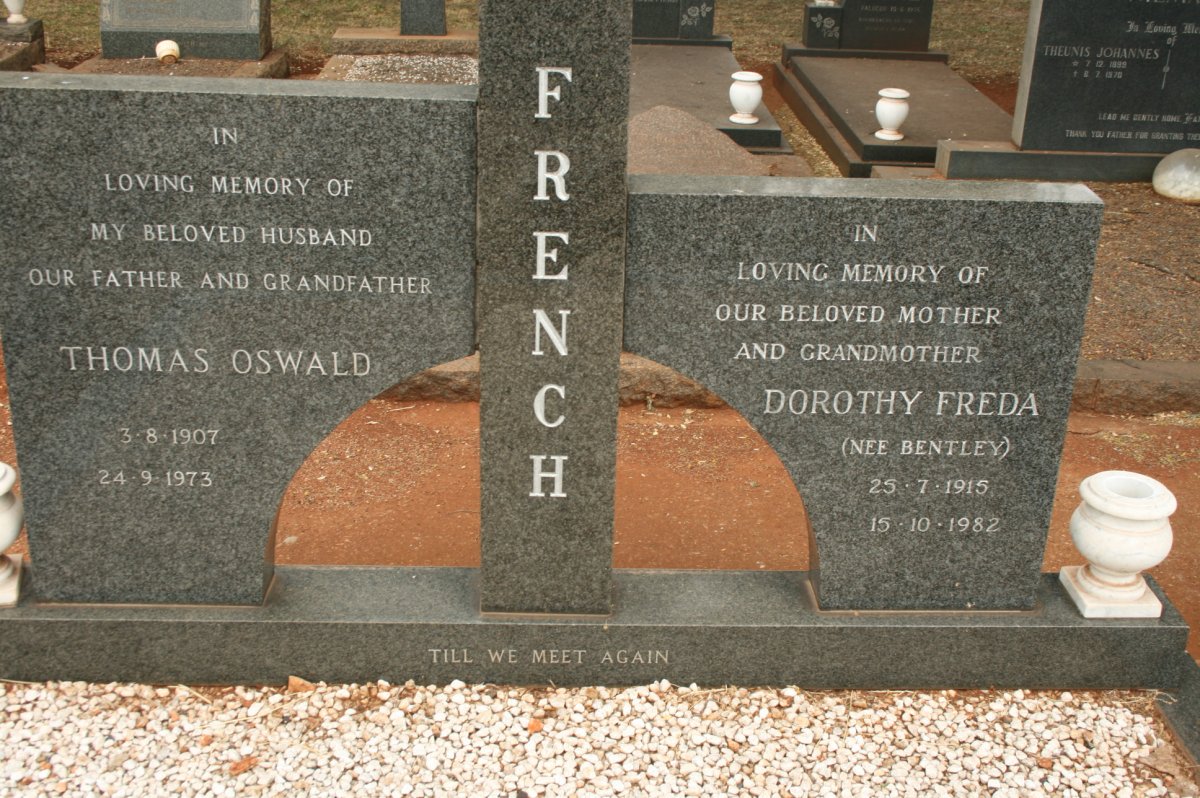 FRENCH Thomas Oswald 1907-1973 &amp; Dorothy Freda BENTLEY 1915-1982