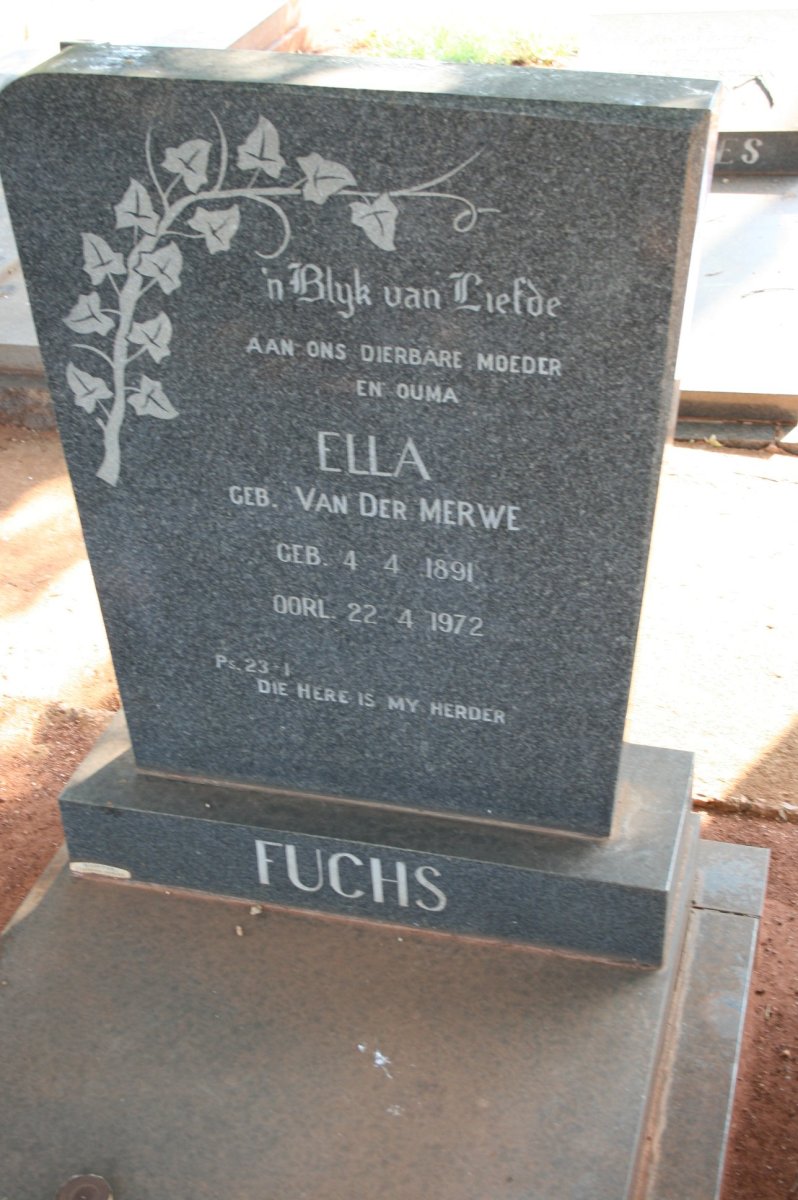FUCHS Ella nee VAN DER MERWE 1891-1972
