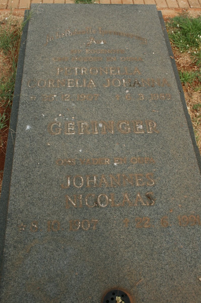 GERINGER Johannes Nicolaas 1907-199? &amp; Petronella Cornelia Johanna 1907-1989