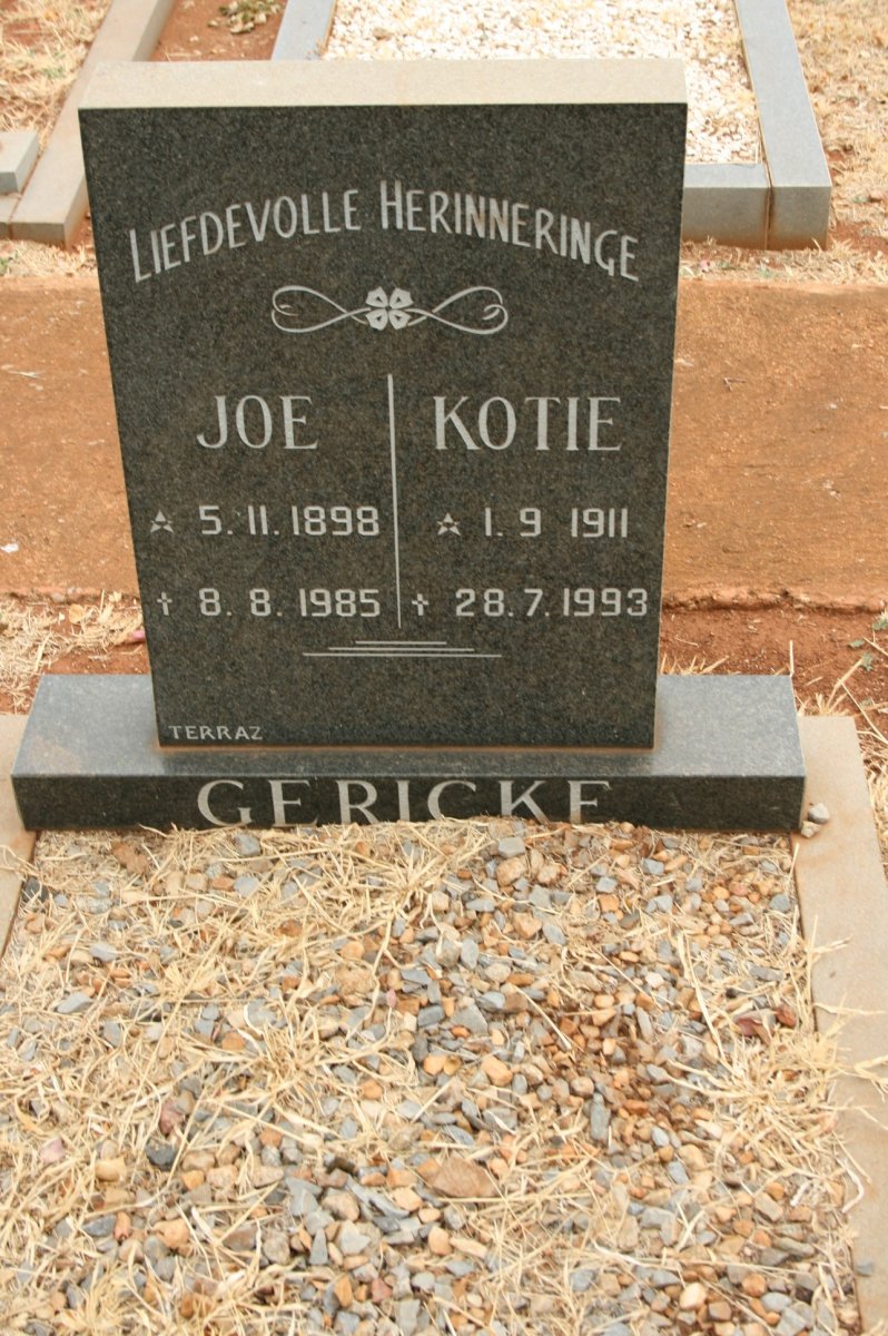GERICKE Joe 1898-1985 &amp; Kotie 1911-1993