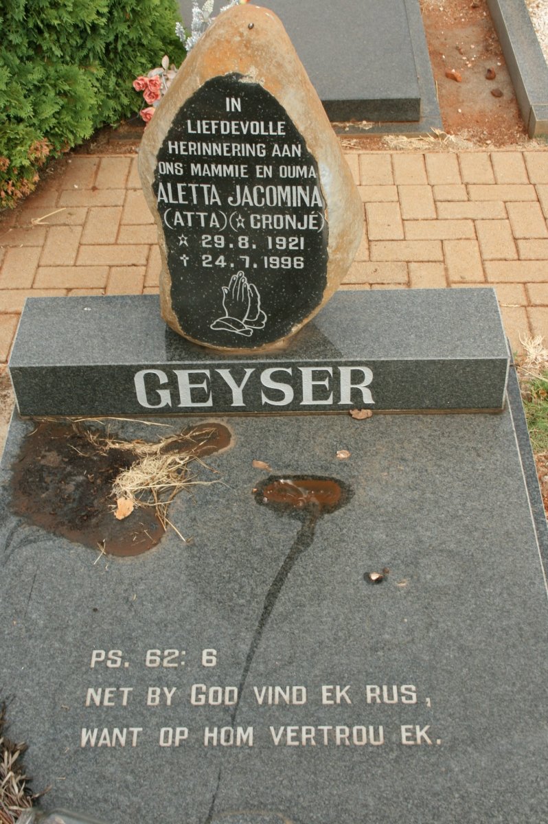 GEYSER Aletta Jacomina nee CRONJE 1921-1996